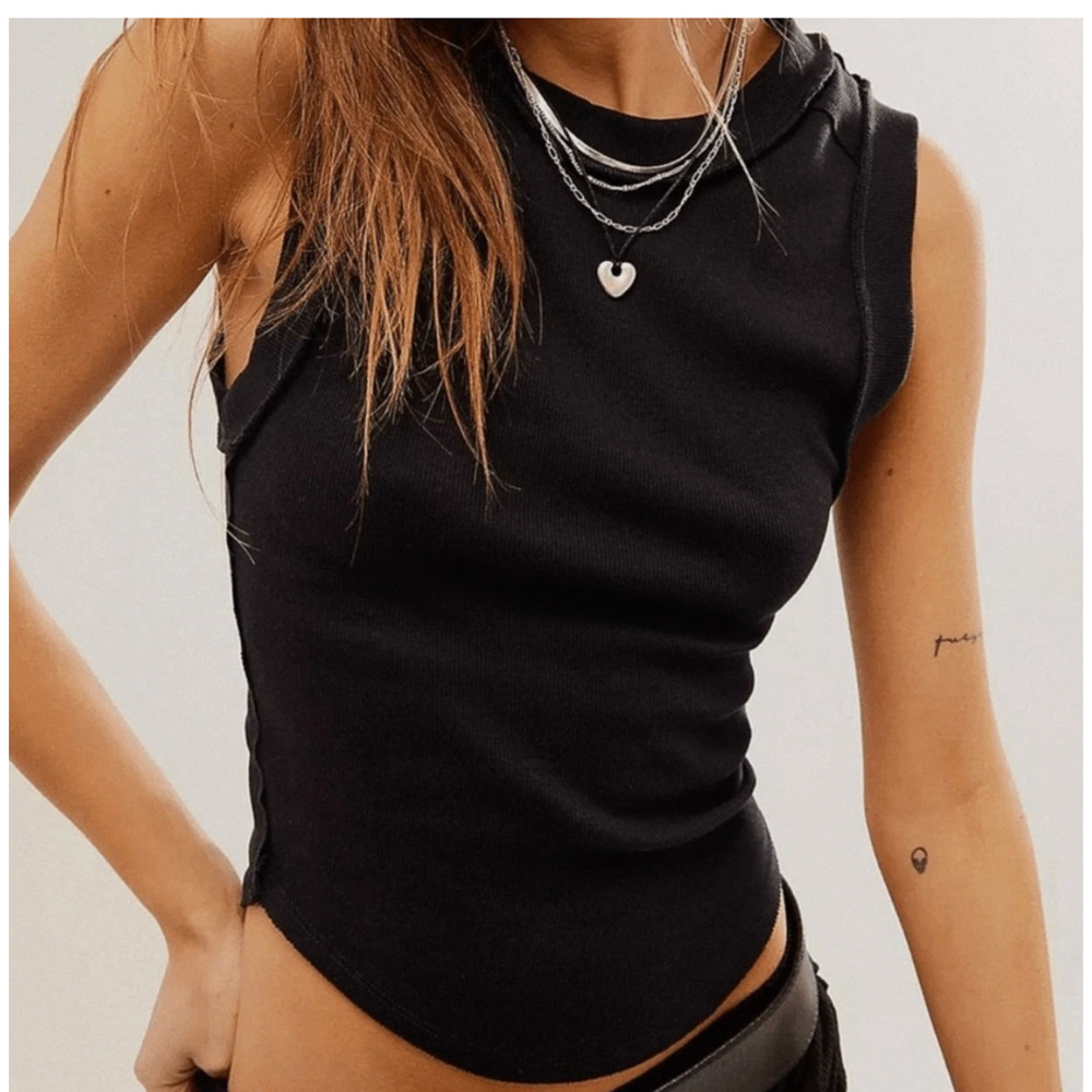 Free People NWOT We The Free Kate Ribbed Stretch Tank Top Black XS